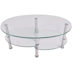Tangkula Oval Dining Table Tempered Glass Top Tea Table Chrome Base Living Room -Baxton Studio Sale Shop GUEST fc788556 de0c 4317 a2a2 5c6870e3efb9