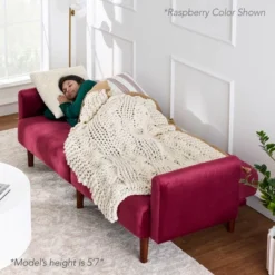 Best Choice Products Curved Convertible Futon, Velvet Fabric Split-Back Sleeper Bed -Baxton Studio Sale Shop GUEST fc90821f 337c 4e9f 9221 ad1e65ba5f99