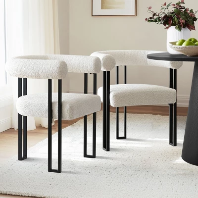 Mia Boucle Dining Chairs Set Of 2,Boasting Curved Wishbone Frame Streamlined Silhouette Armrest Dining Chairs With Three Legs-Maison Boucle 9 Mia Boucle Dining Chairs Set Of 2,Boasting Curved Wishbone Frame Streamlined Silhouette Armrest Dining Chairs With Three Legs-Maison Boucle - Image 9