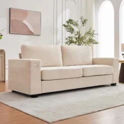 90'' Loveseat Sofa Modern Chenille Upholstered Love Seat Featuring USB Charging Ports