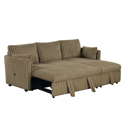 CLIHOME 58" Chenille Plush Sleeper Sofa Bed For 3-seat Sofa Pullout Sleeper Sofa Couches With 2 Pillows For Living Room, Corduroy 2 CLIHOME 58" Chenille Plush Sleeper Sofa Bed For 3-seat Sofa Pullout Sleeper Sofa Couches With 2 Pillows For Living Room, Corduroy - Image 2