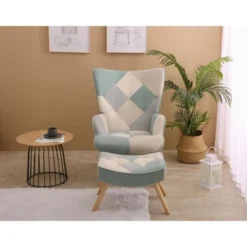 Accent Chair With Ottoman, Living Room Chair And Ottoman Set, Comfy Side Armchair For Bedroom, Creative Splicing Cloth Surface -Baxton Studio Sale Shop GUEST fd9547dc c312 4b7f 8605 cd3f0455cf68
