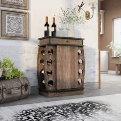 Bundti Mini Bar With 8 Slot Wine Bottle Rack Reclaimed Oak - MiBasics