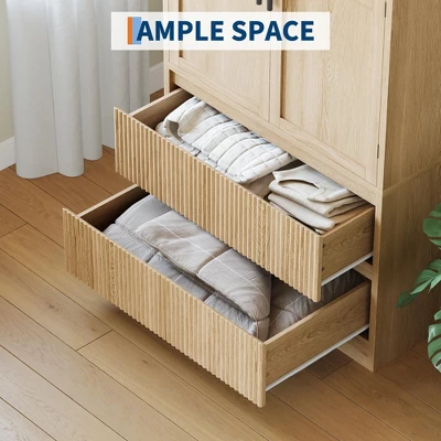 Bedroom Wooden Armoire Wardrobe Closet, Wardrobe Armoire Cabinet With Wood Doors And 2 Drawers, Freestanding Cabinet With Shelves 5 Bedroom Wooden Armoire Wardrobe Closet, Wardrobe Armoire Cabinet With Wood Doors And 2 Drawers, Freestanding Cabinet With Shelves - Image 5