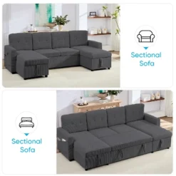103"W Corduroy 4-Seater Modular Sleeper Sofa Bed With Storage Chaise,U-shaped Sofa With Pull-out Bed，Dark Grey -Baxton Studio Sale Shop GUEST fde4274f 2661 4130 8205 a91c0298f610