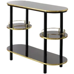 Fabulaxe Modern Display Wooden Console Bar With Tiered Open Shelves, Mini Bar With Wine Storage -Baxton Studio Sale Shop GUEST fe0a2e9b 4f6e 4a21 a839 7352502e2f06