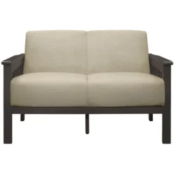 Lewiston Fabric Upholstered Loveseat In Light Brown And Antique Gray - Lexicon
