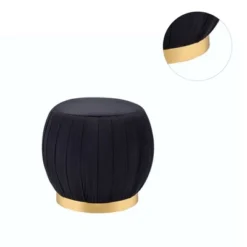 Simple Relax Upholstered Round Ottoman With Metal Base In Black And Gold -Baxton Studio Sale Shop GUEST fe770199 ea2c 49a9 a5ee 3d3a891aca45