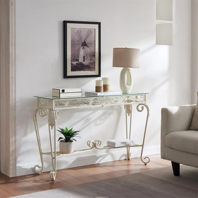Console Table, Modern Glass Entryway Table Small Sofa Accent Table With Storage, Metal Frame, Easy Assembly, For Living Room, Hallway, Office 5 Console Table, Modern Glass Entryway Table Small Sofa Accent Table With Storage, Metal Frame, Easy Assembly, For Living Room, Hallway, Office - Image 5