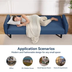 Dyonery 75.8" Convertible Futon Sofa Bed,3 Seater Linen Futon Couch,Adjustable Backrests,Folding Loveseat Sofa For Living Room,Office,Apartment -Baxton Studio Sale Shop GUEST fe854430 52ba 4493 85e7 a67f5d56d9e0