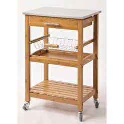 Aya Bamboo Kitchen Cart With Stainless Steel Top Natural - Boraam