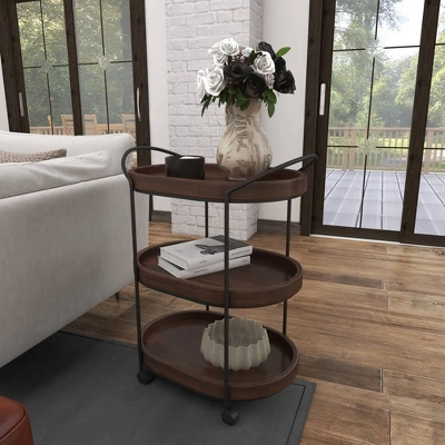 Wood 3 Tier Oval Tray Cart Brown - Olivia & May 6 Wood 3 Tier Oval Tray Cart Brown - Olivia & May - Image 6