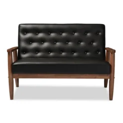 Sorrento Mid-Century Retro Modern Faux Leather Upholstered Wooden 2 Seater Loveseat - Baxton Studio