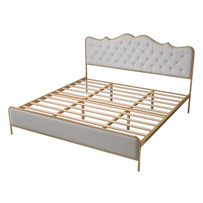 Classic Upholstered Platform Bed With Buckle Backrest, Metal Frame And Solid Wood Ribs-ModernLuxe 2 Classic Upholstered Platform Bed With Buckle Backrest, Metal Frame And Solid Wood Ribs-ModernLuxe - Image 2