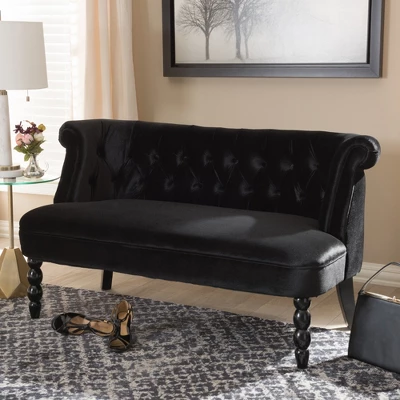 Flax Victorian Style Contemporary Velvet Fabric Upholstered 2 Seater Loveseat Black - Baxton Studio 8 Flax Victorian Style Contemporary Velvet Fabric Upholstered 2 Seater Loveseat Black - Baxton Studio - Image 8