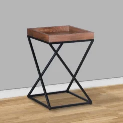 22" X Shape Iron Frame Industrial End Side Table With Mango Wood Tray Top Brown/Black - The Urban Port -Baxton Studio Sale Shop GUEST ffd6a6e0 a7d7 4d55 ba5f 71085ebd8a8b