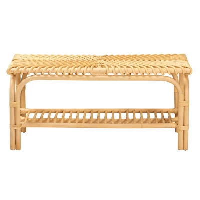 Himari Rattan Accent Bench Natural Brown - Baxton Studio: Handcrafted, Entryway, Bedroom, Shelf Storage 2 Himari Rattan Accent Bench Natural Brown - Baxton Studio: Handcrafted, Entryway, Bedroom, Shelf Storage - Image 2